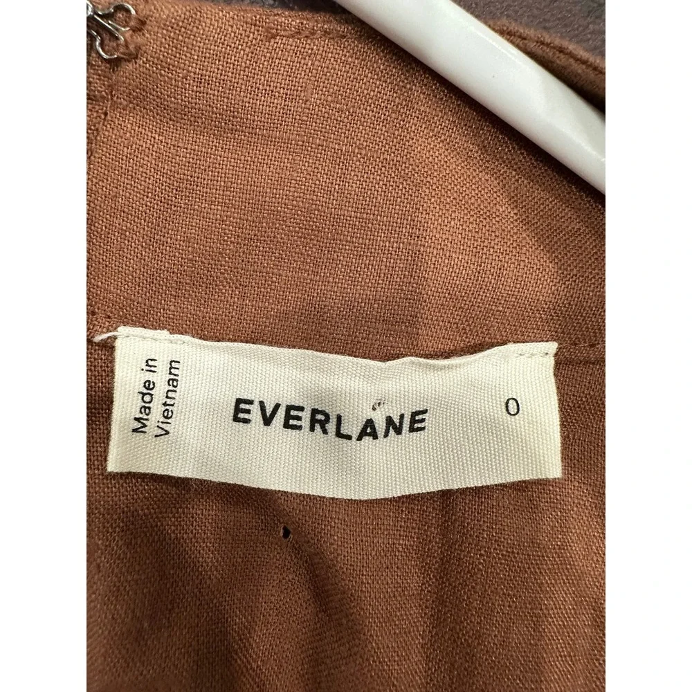 Everlane The Wrap Jumpsuit Brown Linen Blend Wrap V-Neck Wide Leg Belted Size 0
